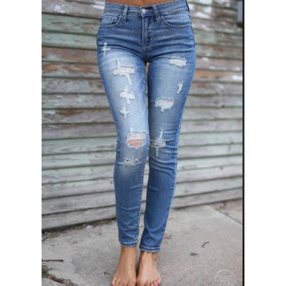 Judy Blue Denim - Judy Blue Destroyed Distressed Slim Skinny 90s Y2K Grunge Jeans JB8261MD-3/26